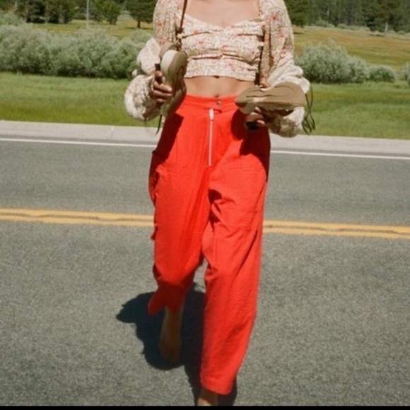Urban Outfitters Kinley High Waist Cargo Utility Pants Orange Size 2 - Picture 2 of 12
